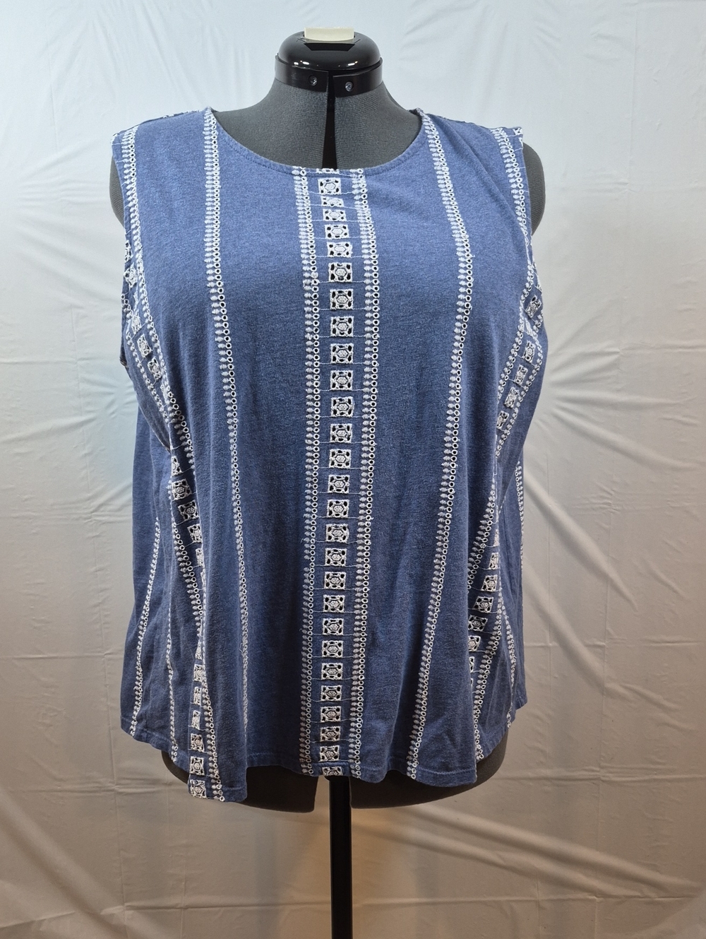J. Jill Blue Sleeveless Embroidered Stripe Tank 2X